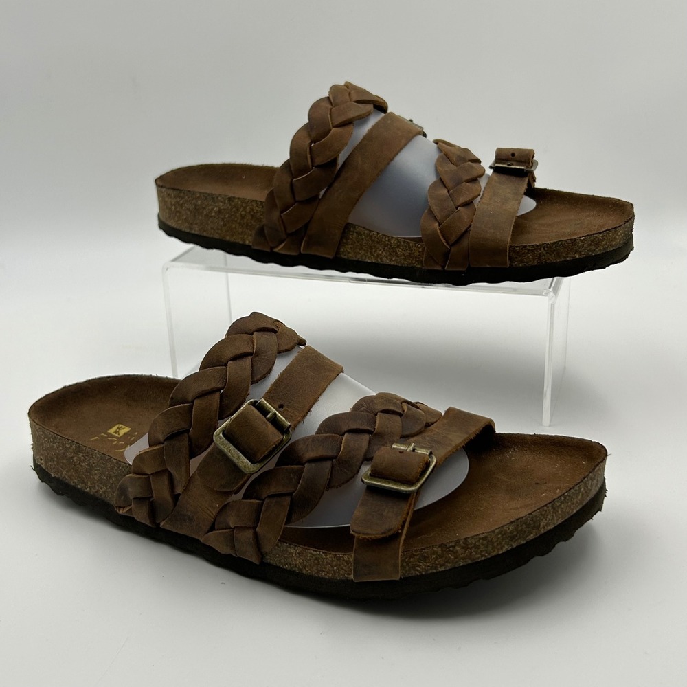 White Mountain Footbeds Sandals Womens 11 Brown Braided Strappy Boho Slides